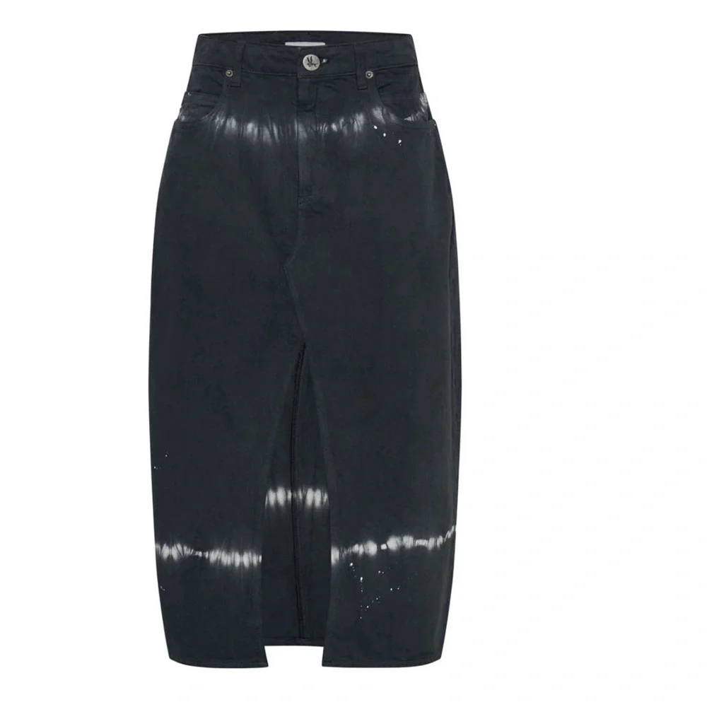 Rocko Mid Waist Long Length Denim Skirt - Black Magic